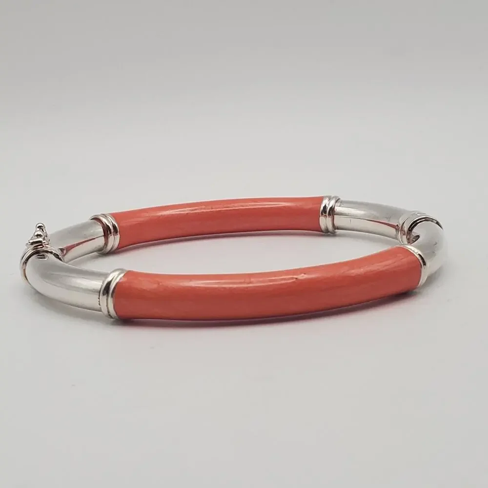 Milor Italy Sterling Silver 925 Orange Enamel Hinged Bangle Bracelet 6.75" - Picture 2 of 12